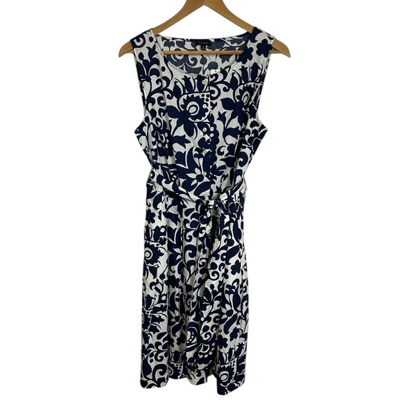 Talbots women’s Poplin Fit & Flare 100% cotton button down shirt Floral Dress 10 - Picture 1 of 13